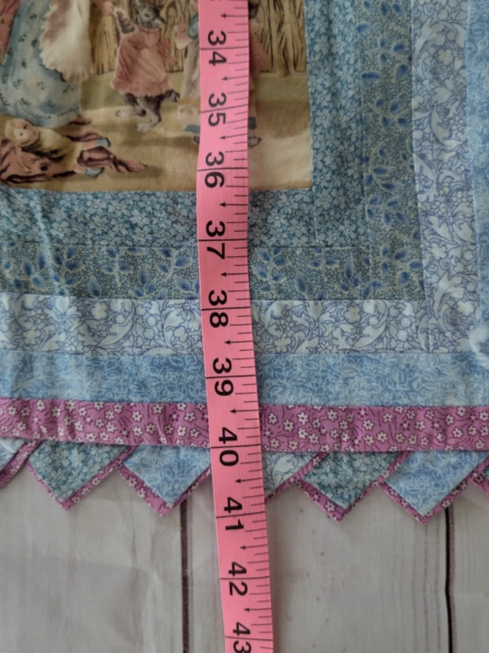 Crib Quilt Infant Baby handmade patchwork blue pink 38 in. x 41 in. reversible